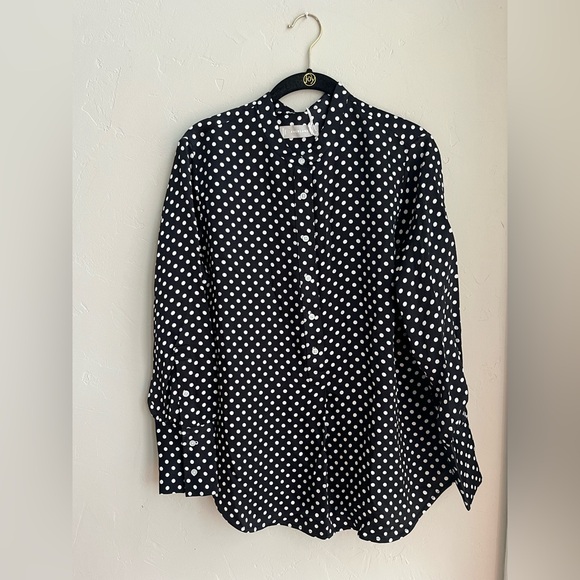 🖤EVERLANE HAMMERED SATIN POPOVER SHIRT BLACK BONE POLKA DOT 8 - Picture 7 of 8
